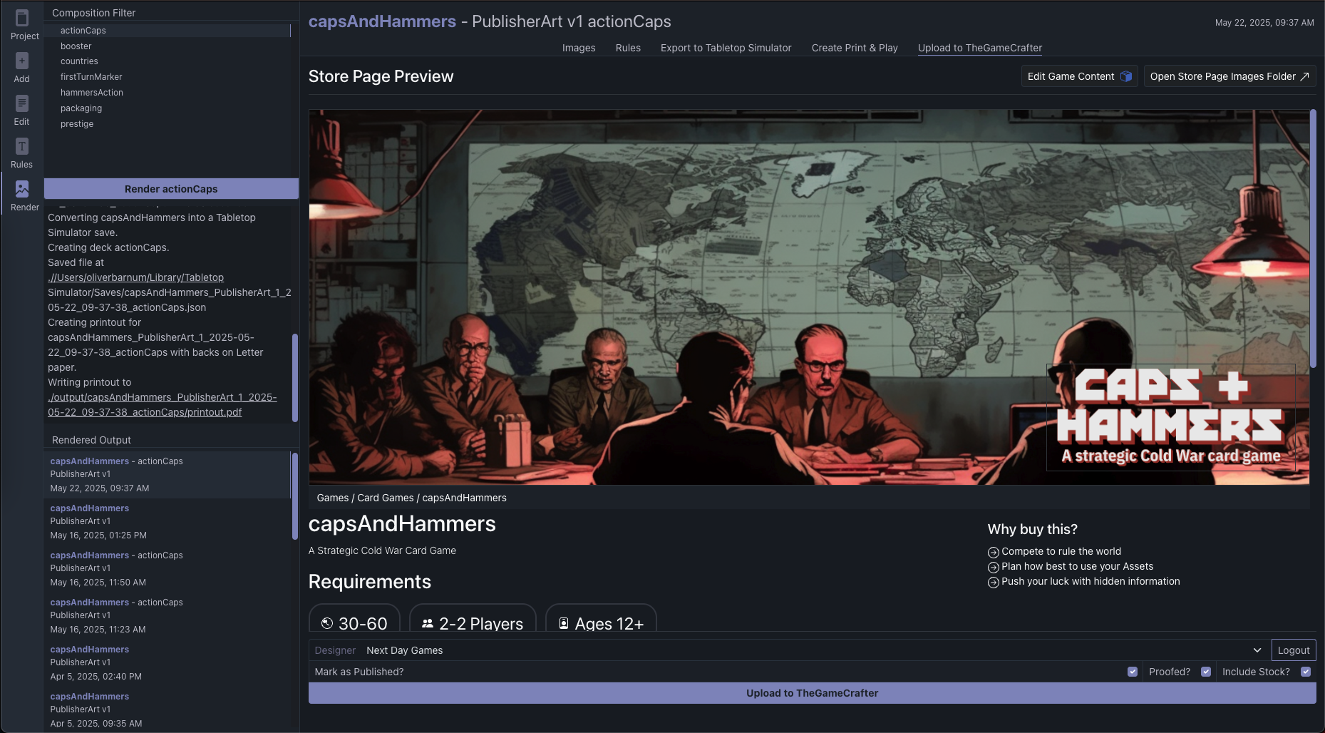 Preview and upload your game with its store page directly within the app.