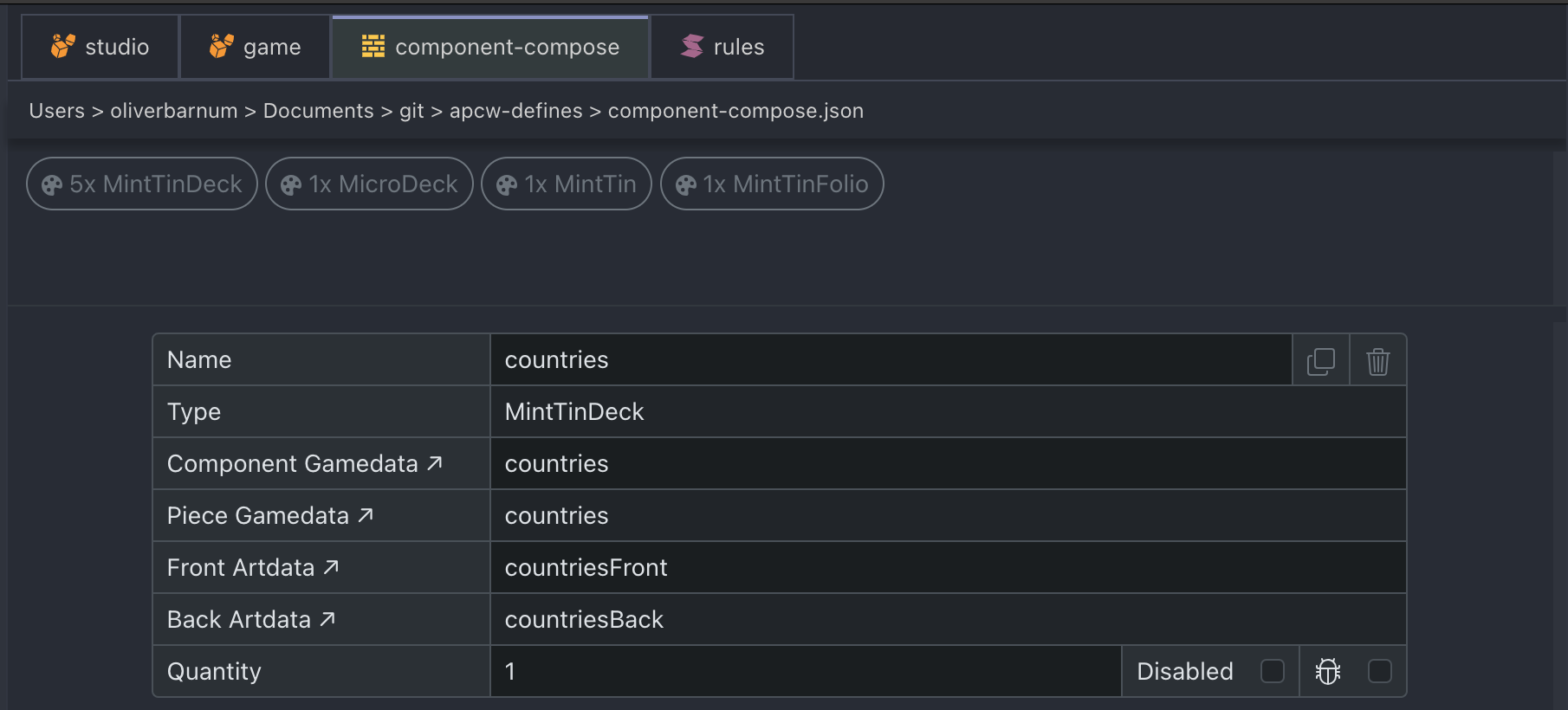 An example component called countries