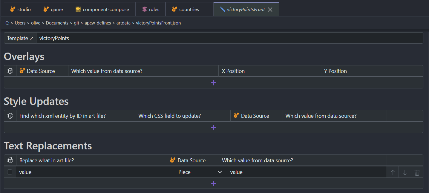 Example art data piping a piece's value